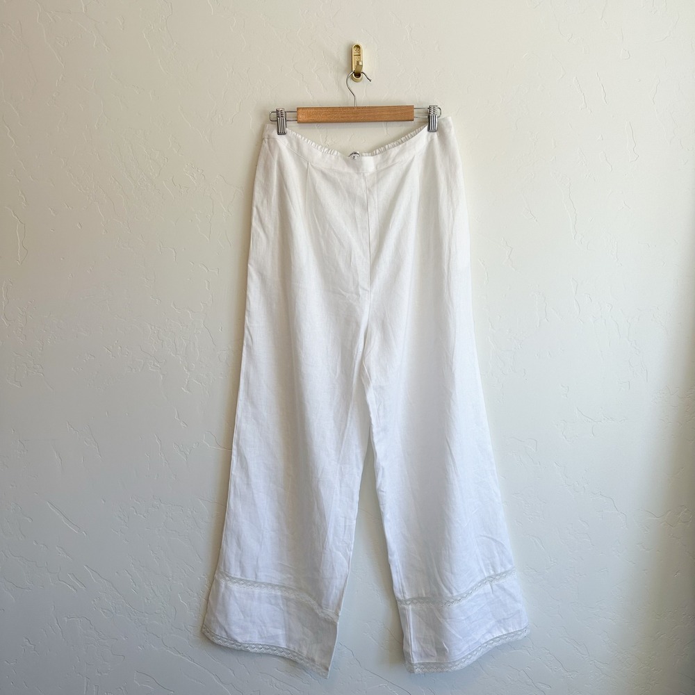 Reformation | Violet 100% Linen Crop Top & Wide Leg Pant Two Piece Set White - Picture 8 of 10